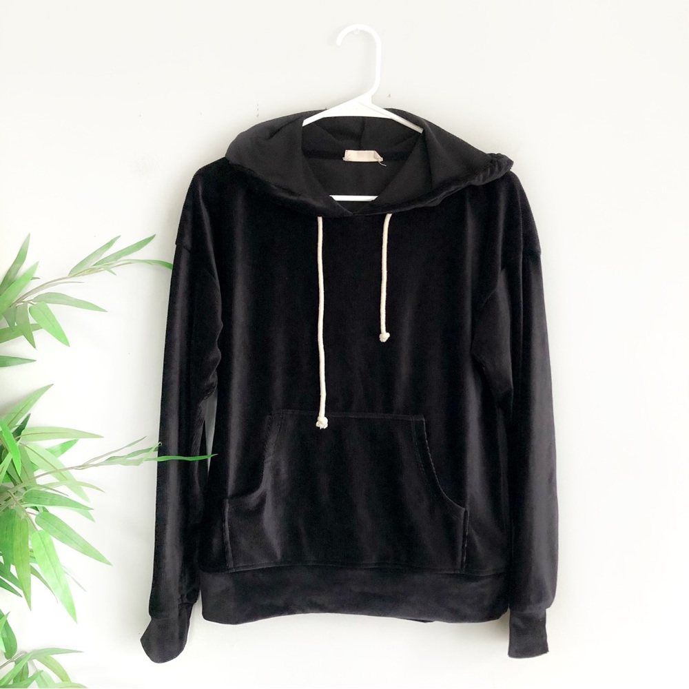 Altar’d State Velour Ribbed Hoodie in Black XS